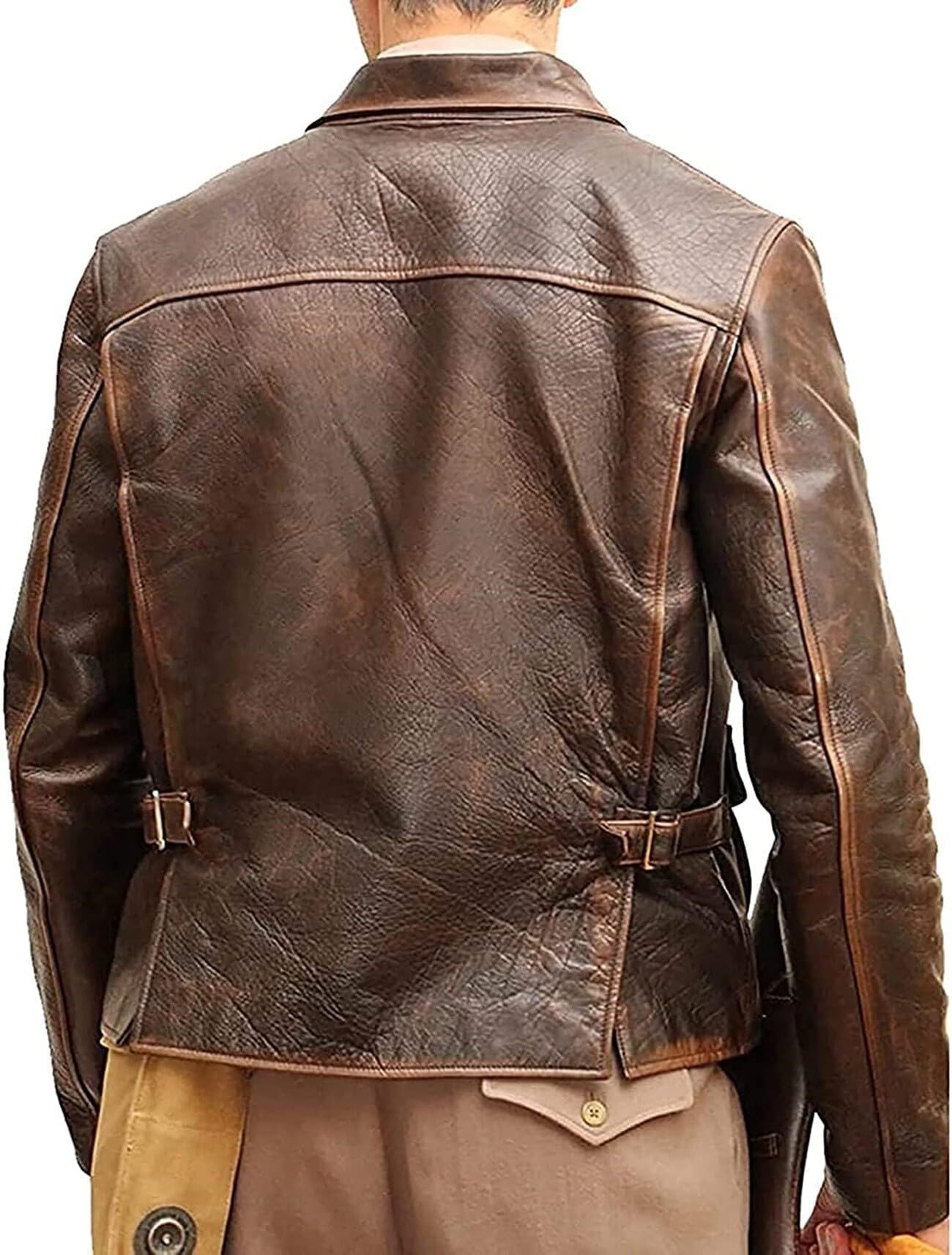 Męska kurtka westernowa kowbojska brązowa z prawdziwej skóry Indiana Jones kurtka Harrison