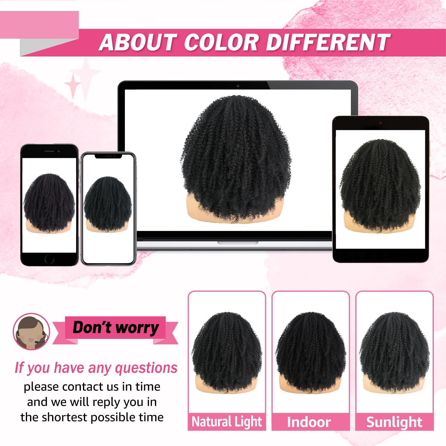 Kinky Curly Headband Wig for Black Women Glueless Afro Curly Synthetic Wig with Adjustable Headband Natural Hairline Soft Full Volume Easy Daily Wear (Natural Black)