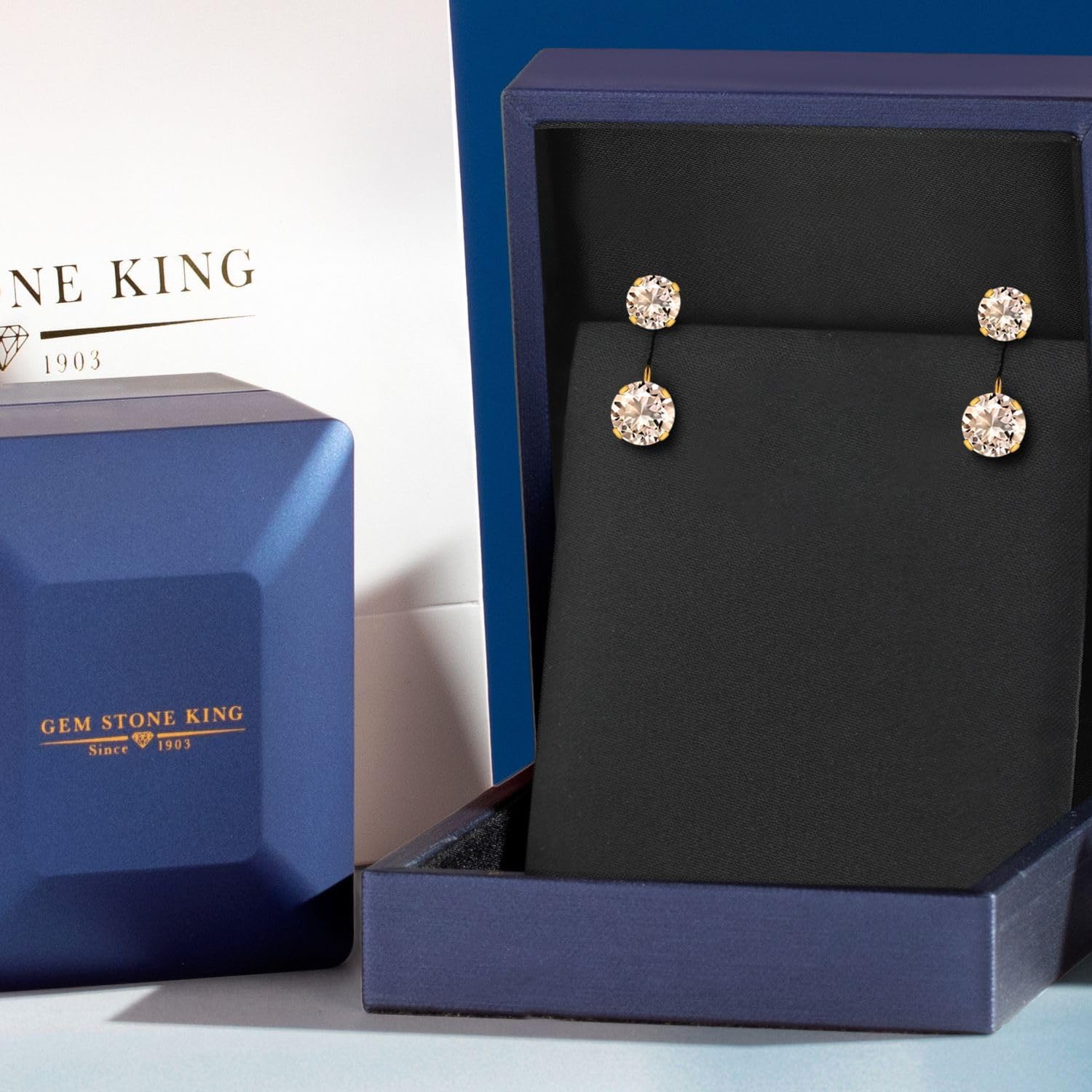 Gem Stone King 1-4 Cttw Gemstone Birthstone 2-Stone Front Back Stud Earrings for Women | 14K Yellow Gold | Round 6MM & 5MM | Fine Jewelry Gift for Her Mom Wife