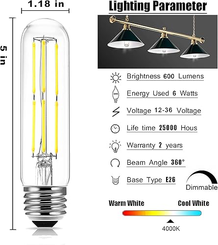Miniatura 6 de Bombilla LED de 12 voltios, 6 W, filamento Edison vintage acdc12 V 24 V, bajo voltaje, 4000 K, luz diurna blanca equivalente a 60 W, base E26 para