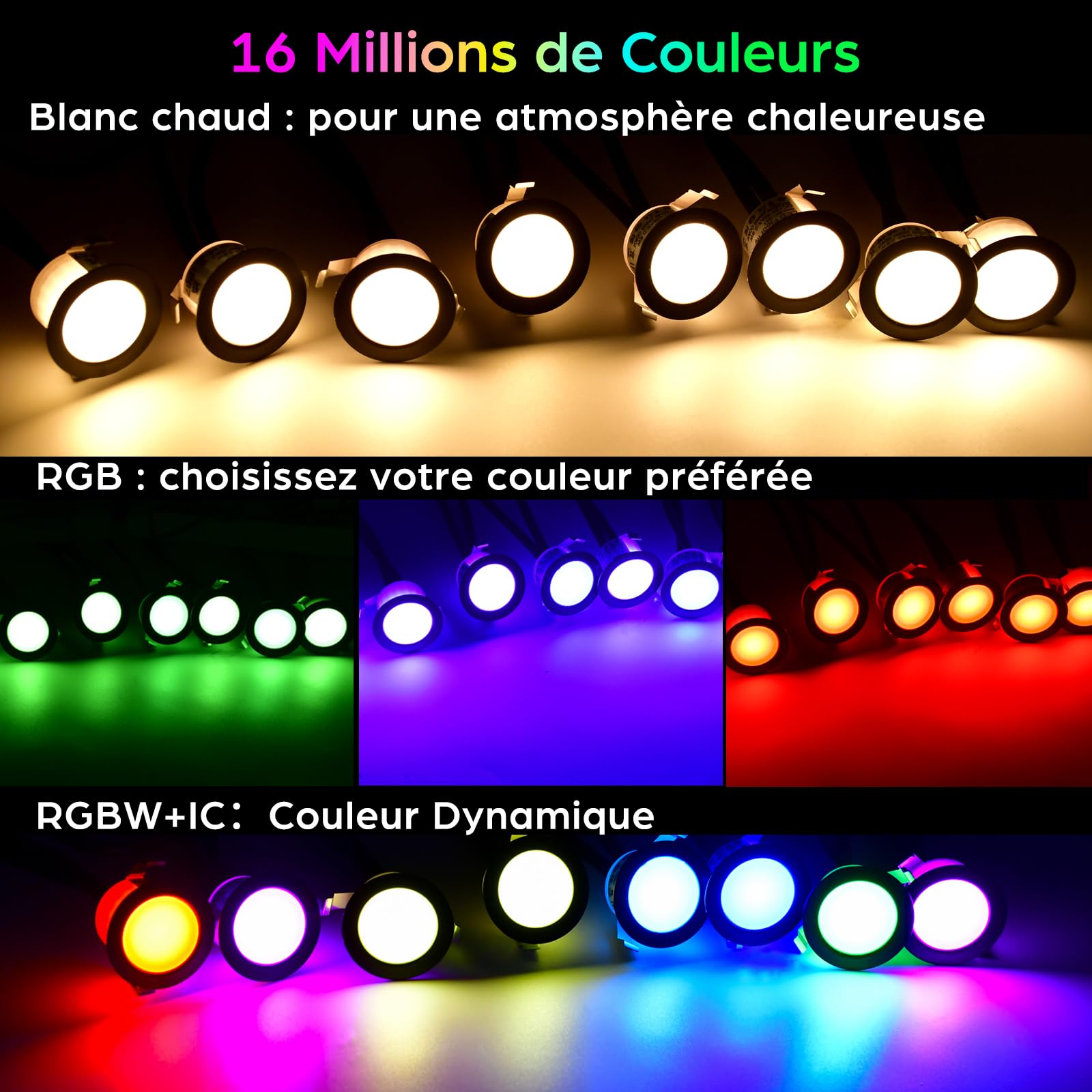 WIFI RGBW+IC Spots LED Encastrable Extérieur Lot de 30