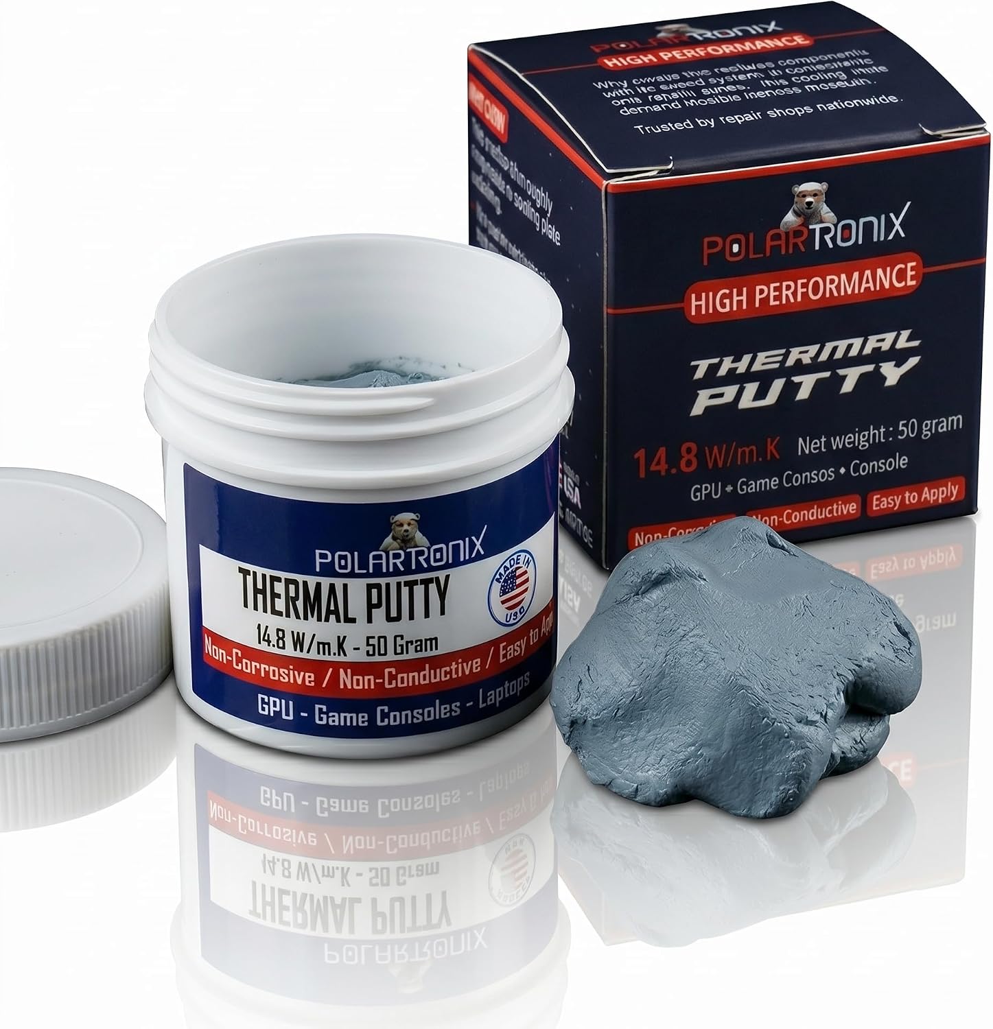 Thermal Putty 14.8 W/m·K – 50 Gram Jar – Made in USA – High-Performance Non-Conductive Gap Filler for Laptop, GPU, PS5, Series X, Series S VRAM, MOSFETs & Coils – Reusable & Durable