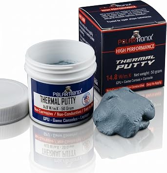 Thermal Putty 14.8 W/mK 50 Gram Jar Made in USA High-Performance Non-Conductive Gap Filler for Laptop, GPU, PS5, Series X, Series S VRAM, MOSFETs & Coils Reusable & Durable