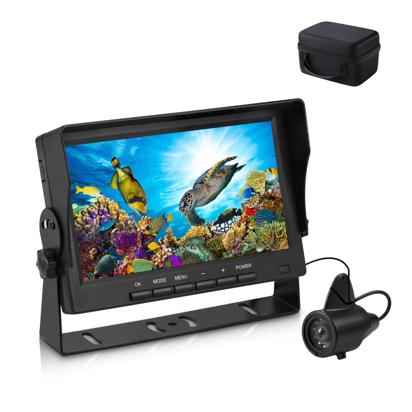 MOOCOR Underwater Fishing Camera,【Upgraded Bracket】 Portable Video Fish Finder with 7 inch Screen, IR and LED White Lights, Underwater Camera for Fishing, Ice, Lake, Kayak, Boat, Sea Fishing