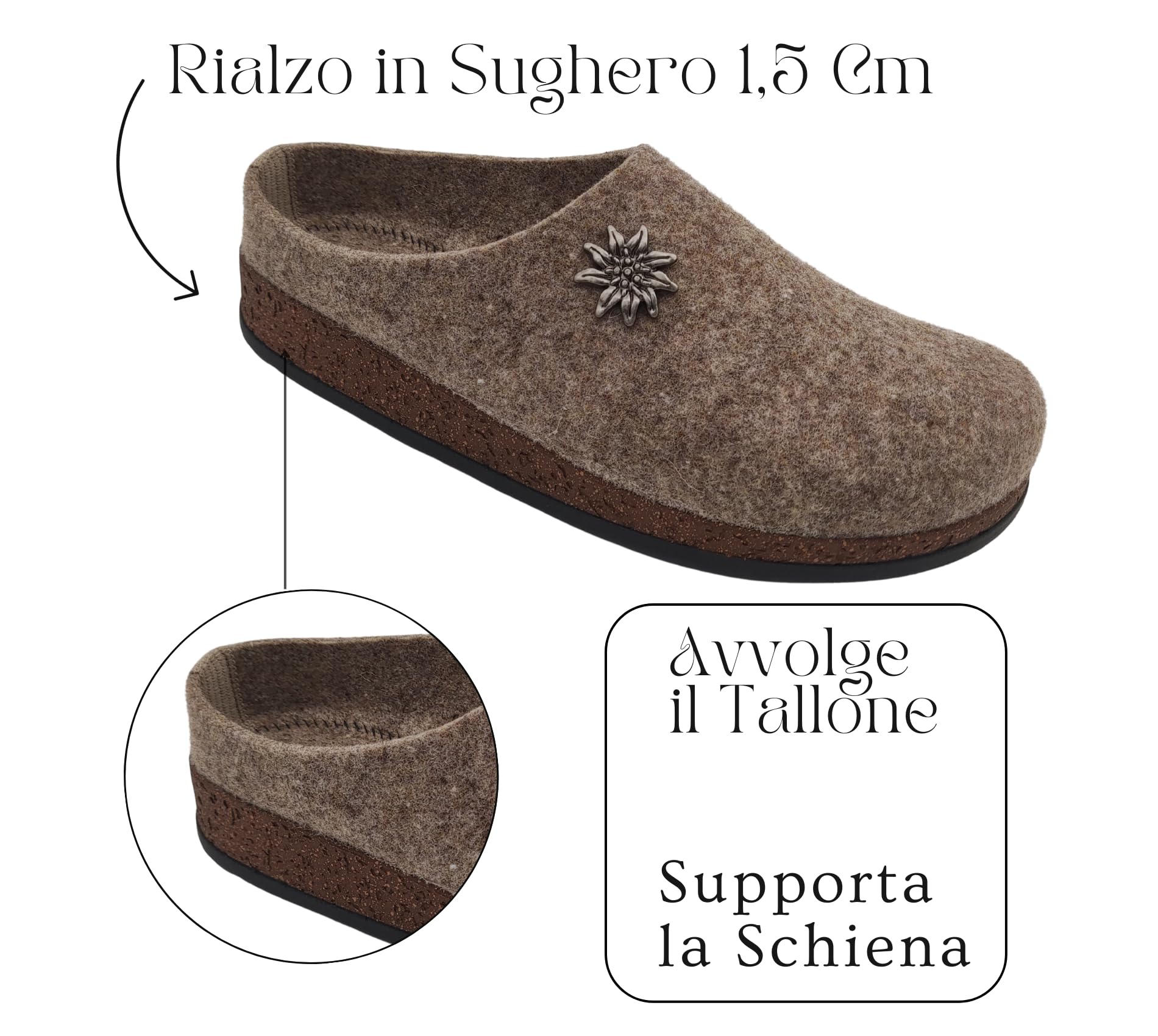 Ottime Ciabatte Uomo Invernali, Pantofole Tirolesi in Lana per Casa 100% Made in Italy