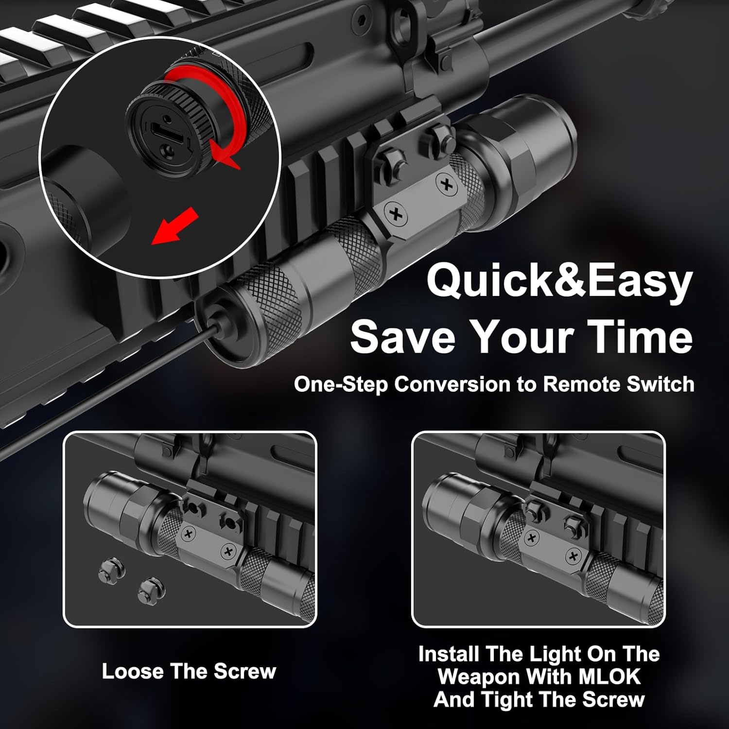 Flashlight Laser Combo for Rifle - 1250 Lumens Tactical Flashlight Red/Green Laser Light for Shotgun, Rail Laser Weapon Light with Pressure Switch, USB C Rechargeable
