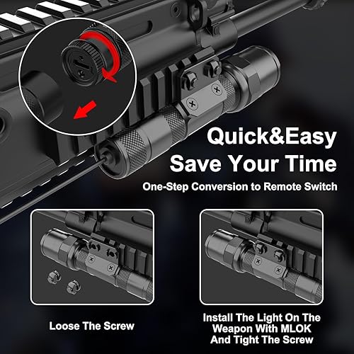 Miniatura 3 de Mlok - Combo de linterna láser para rifle  1250 lúmenes de luz láser roja para pistola larga, linterna táctica recargable por USB con interruptor de