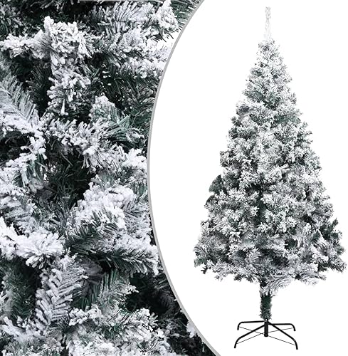 CHARMMA Árbol de Navidad artificial con PVC verde nieve flocado de 6 pies árbol de Navidad plano y delgado para decoración de Navidad árbol de