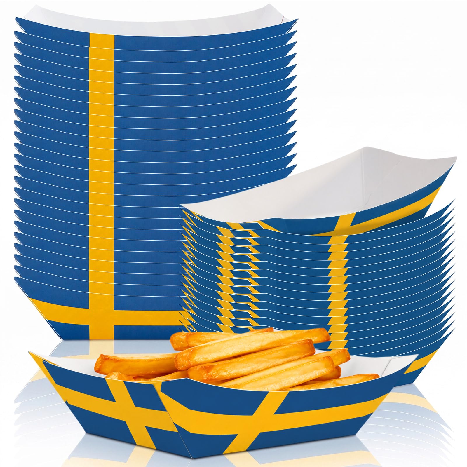 60Pcs Sweden Flag Party Supplies Paper Food Trays Bulk