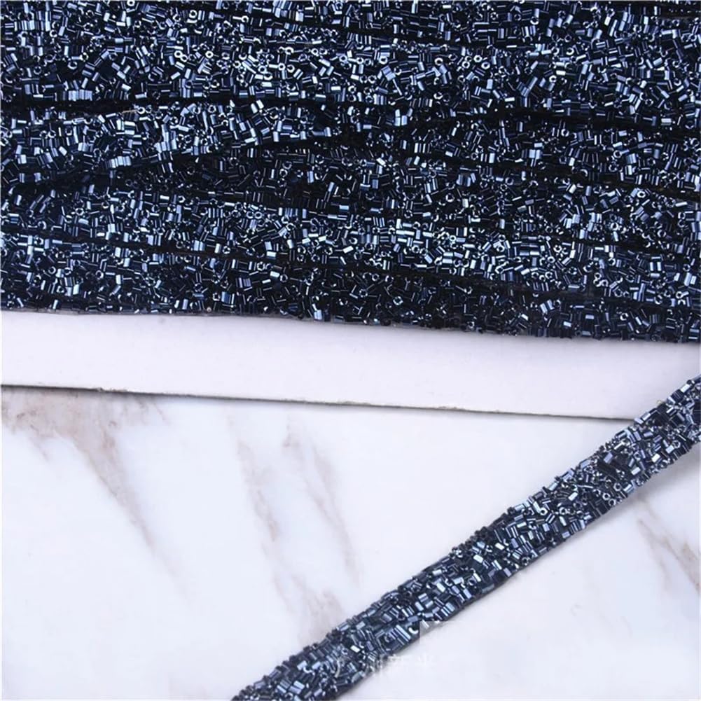 5Yards Glass Beaded Rhinestone Lace Trim Fabric Applique Wrap Ribbon Iron On Clothes Purple 5yards