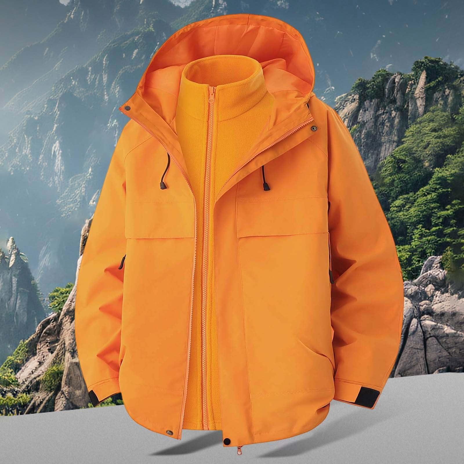 Generisch 2026 Herren Freizeitjacken, leichte Outdoor-Kapuzenjacke für Wandern, Reisen, Arbeitskleidung, Wintermantel (Orange, XXXL)