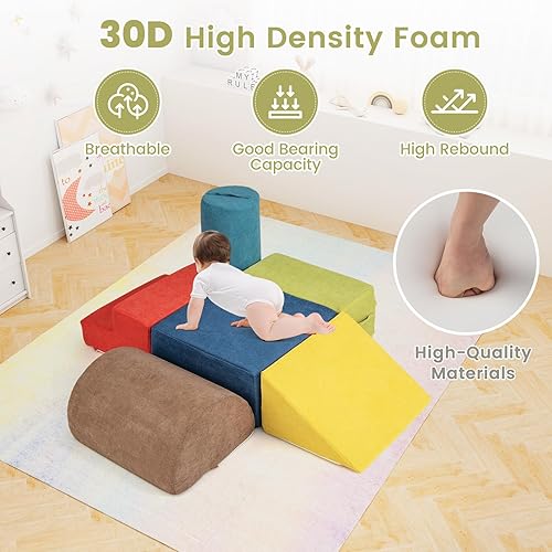 Miniatura 8 de INFANS Juguetes de escalada para niños pequeños, 6 piezas para niños que escalan y gatean con bloque de espuma suave, estructura de actividad con