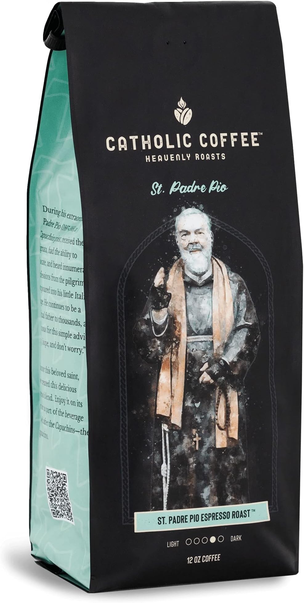 Padre Pio | Medium/Dark Roast Ground Coffee – Dark Cherry & Chocolate Notes | 12oz Bag – Catholic Gift Inspired by a Mystic and Healer