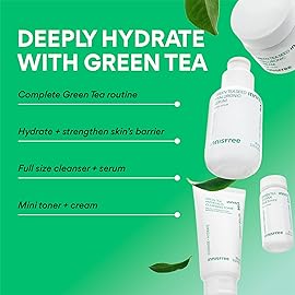 innisfree Hydration Heroes Set with Green Tea, Korean Skincare Kit Featuring Moisturizing Serum, Toner, Cleanser & Cream
