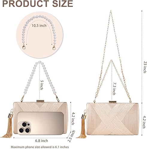 Miniatura 3 de Monederos dorados para mujer monederos de mano de noche para mujer, fiesta formal de invitados de boda, pequeños bolsos de noche color nude champán