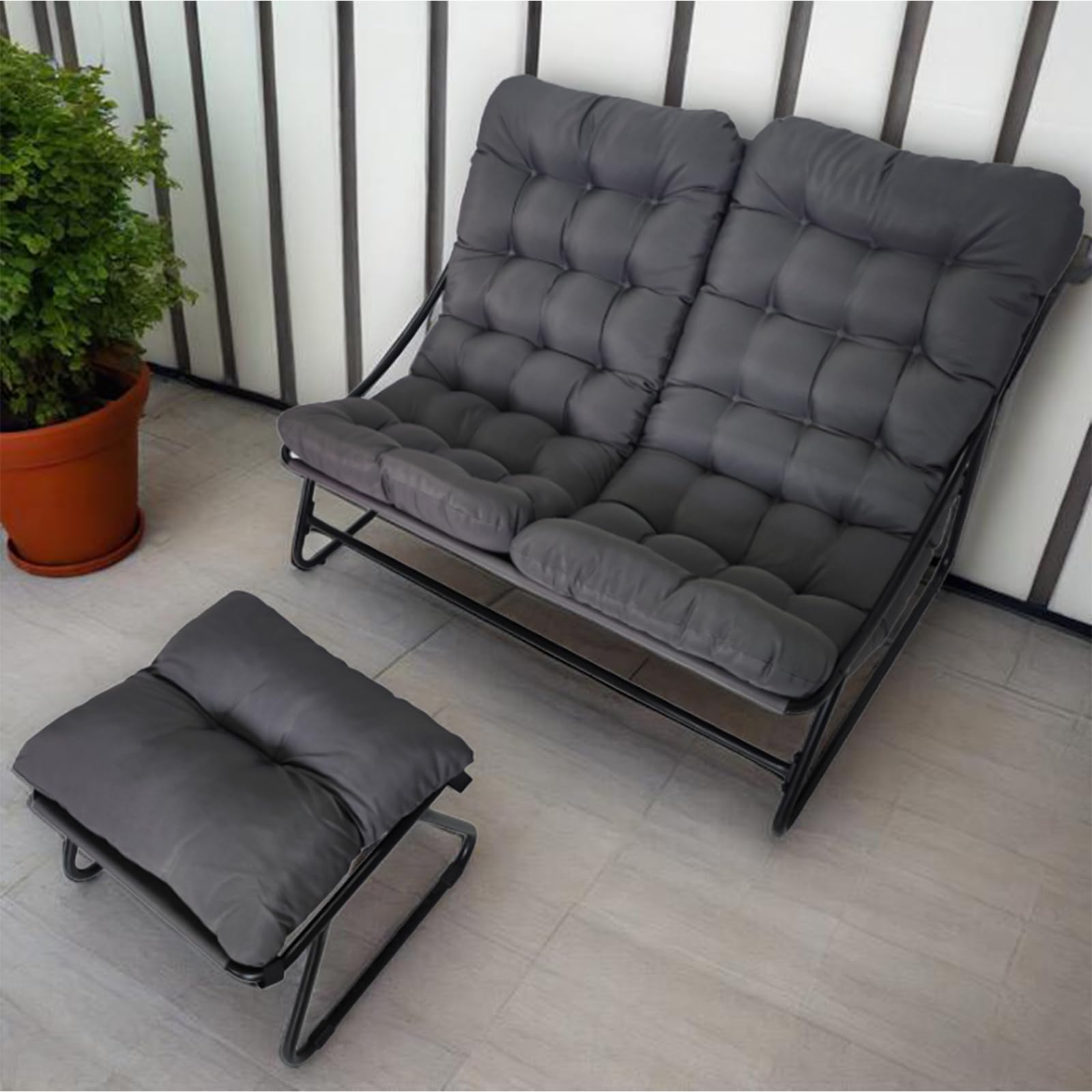Repose-pieds avec rembourrage - Tabouret confortable pour jardin, balcon et terrasse - 50 x 48 x 39 cm - Convient pour chaise longue d'extérieur ou comme fauteuil de balcon indépendant