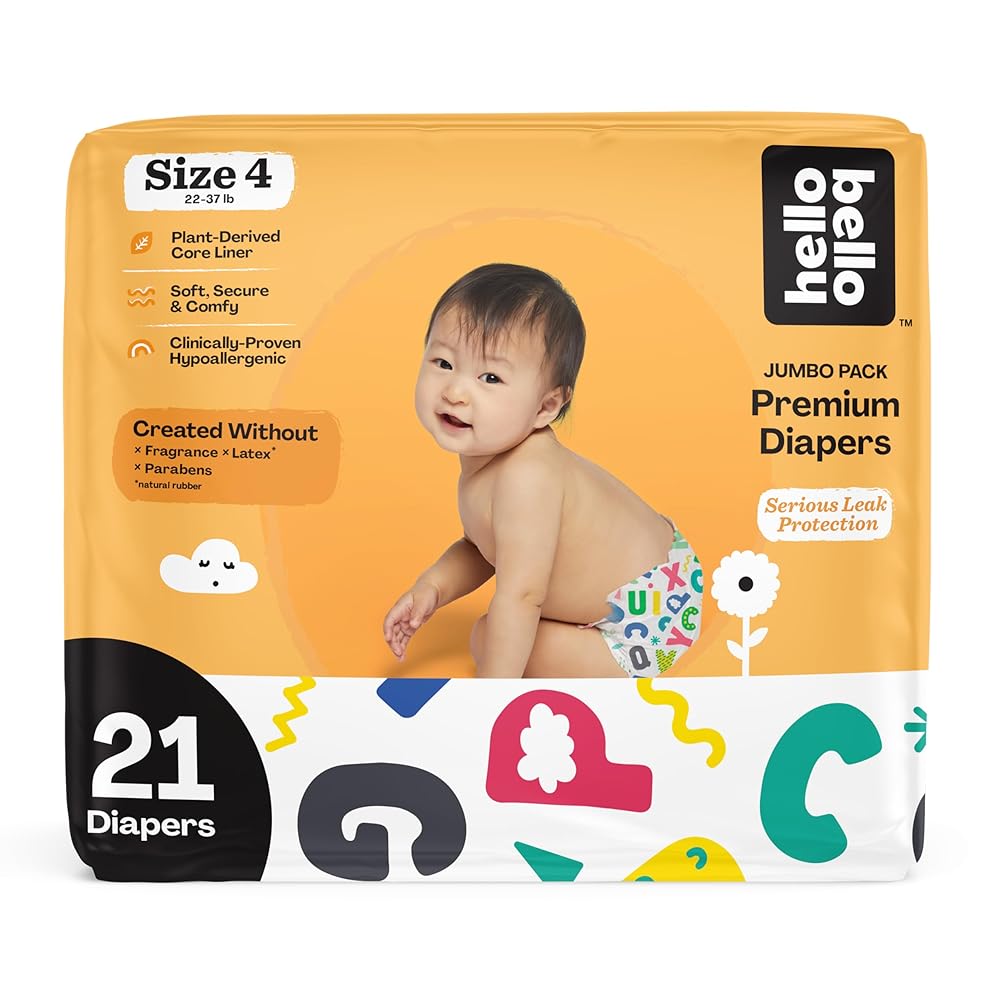 Hello Bello Premium Baby Diapers Size 4, 21 Count of Disposable, Extra-Absorbent, Hypoallergenic Baby Diapers with Snug and Comfort Fit, Alphabet Soup