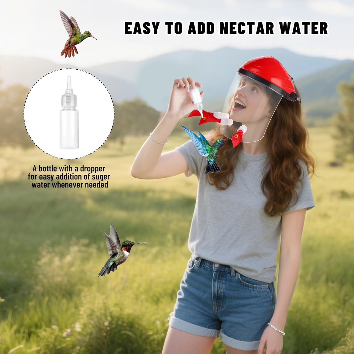 2PACK Humviewer Hummingbird Feeder Mask, Outdoors Wild Humming Bird Feeder Hat with 3 Feeding Ports and Honey Storage Bottle