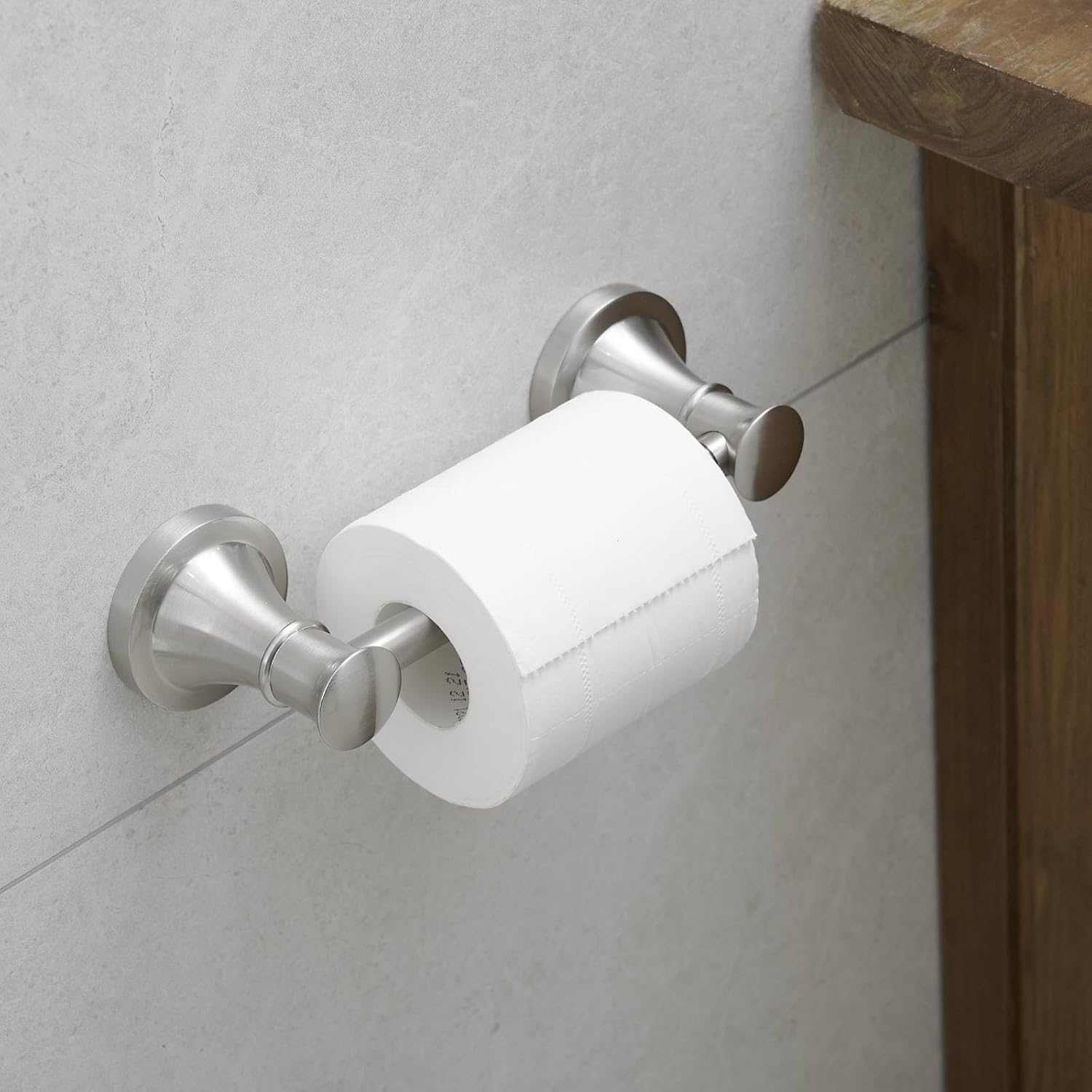 BESy Wall Mounted Toilet Paper Roll Holder Rustproof Tissue Paper Holder Bathroom Flexible Pivoting Tissue Handle Toilet Tissue Roll Holder, Brushed Nickel, Stainless Steel - Image 9