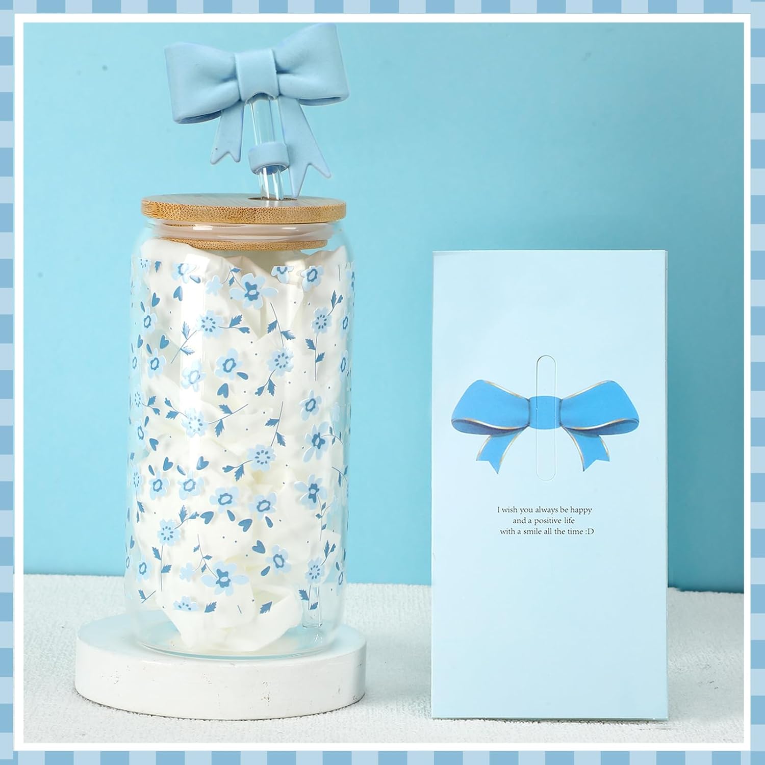 Skylety Blue Floral Gift Baskets for Teen Girls, Women Mothers Day Gifts Trendy Stuff Coquette Bow Teen Girl Self Care Birthday Box Gift for Her, Sister Friend Women Sweet 16th 18th 21st Box