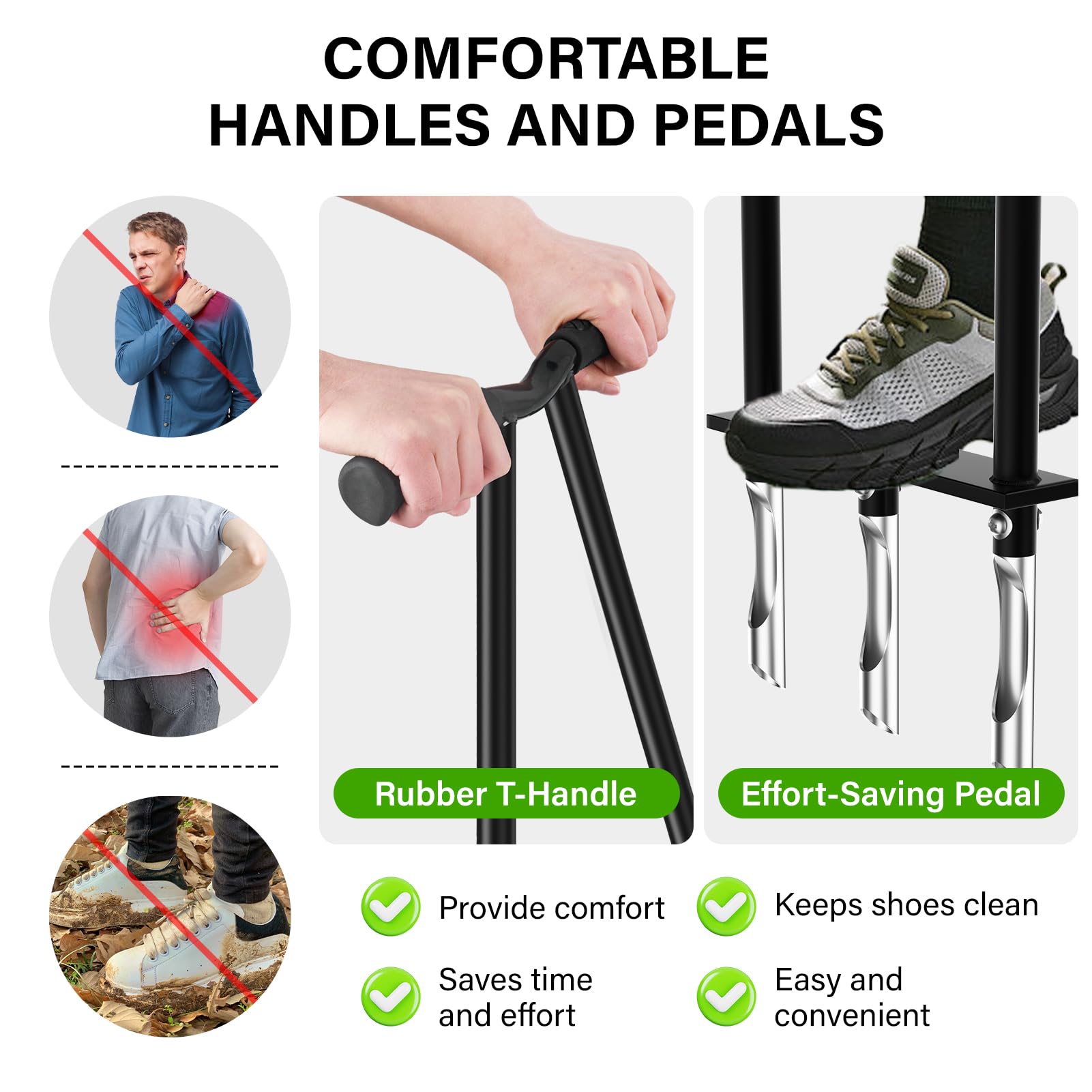 VASALAID Herramienta aireadora de césped, aireador de césped manual con 3 dientes huecos de acero inoxidable, herramienta de aireación de césped resistente para suelos compactados y cuidado del césped