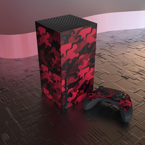 playvital Black Red Camouflage Custom Vinyl Skins for Xbox Series X, Wrap Decal Cover Stickers for Xbox Series X Console Controller - 4
