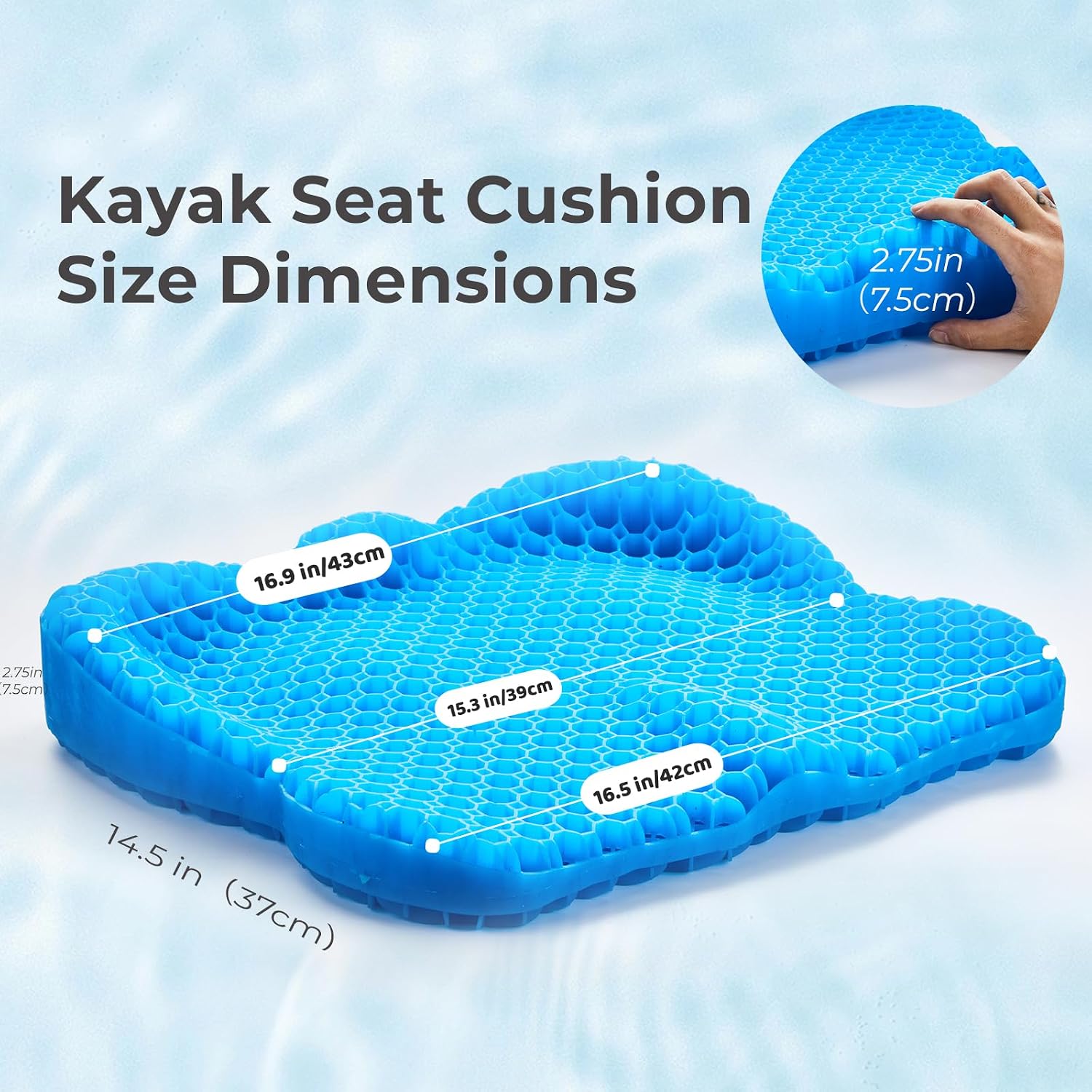 Kayak Gel Seat Cushion, Double Thicken Anti Slip Waterproof Gel Kayak Seat, Kayak Accessories for Fishing, Kayak Fishing Accessories