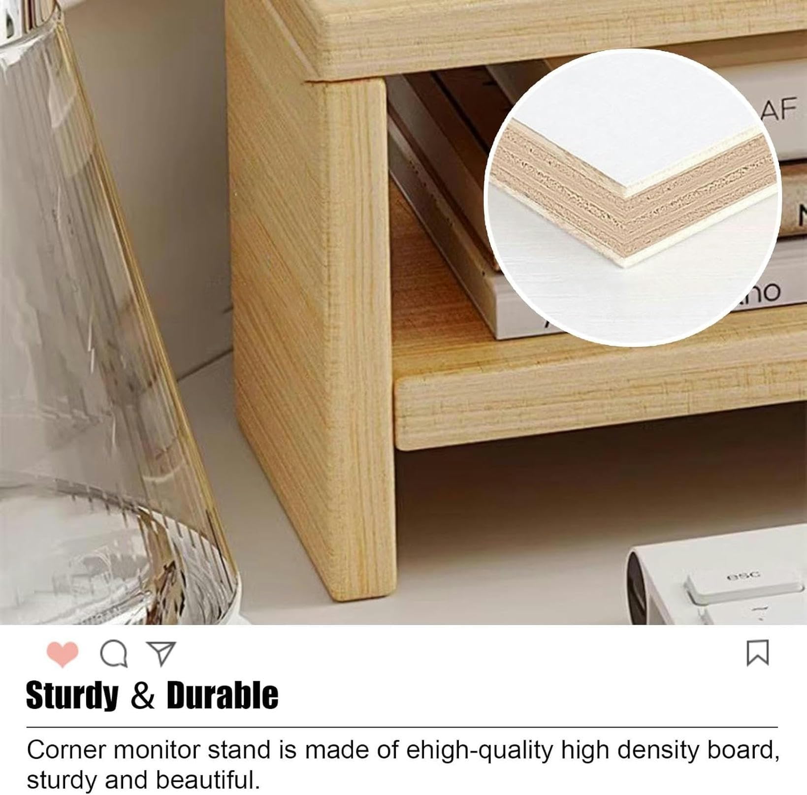 Support de Moniteur d'angle avec Double Espace de Rangement, étagère d'angle de Bureau Triangulaire Ergonomique, étagère de Rangement de Bureau pour Bureau/Maison