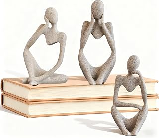 3pcs Thinker Statue Abstract Art Thinker Figurines Beige Home Decor for Living Room, Office, Coffee Table, Bookshelf Decoration, Housewarming Gifts