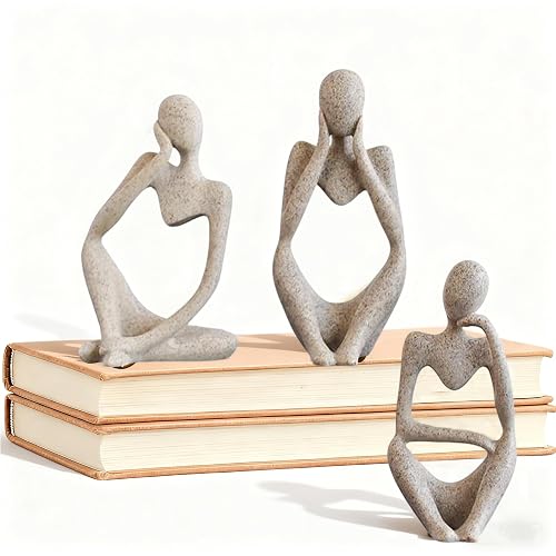 3pcs Thinker Statue Abstract Art Thinker Figurines Beige Home Decor