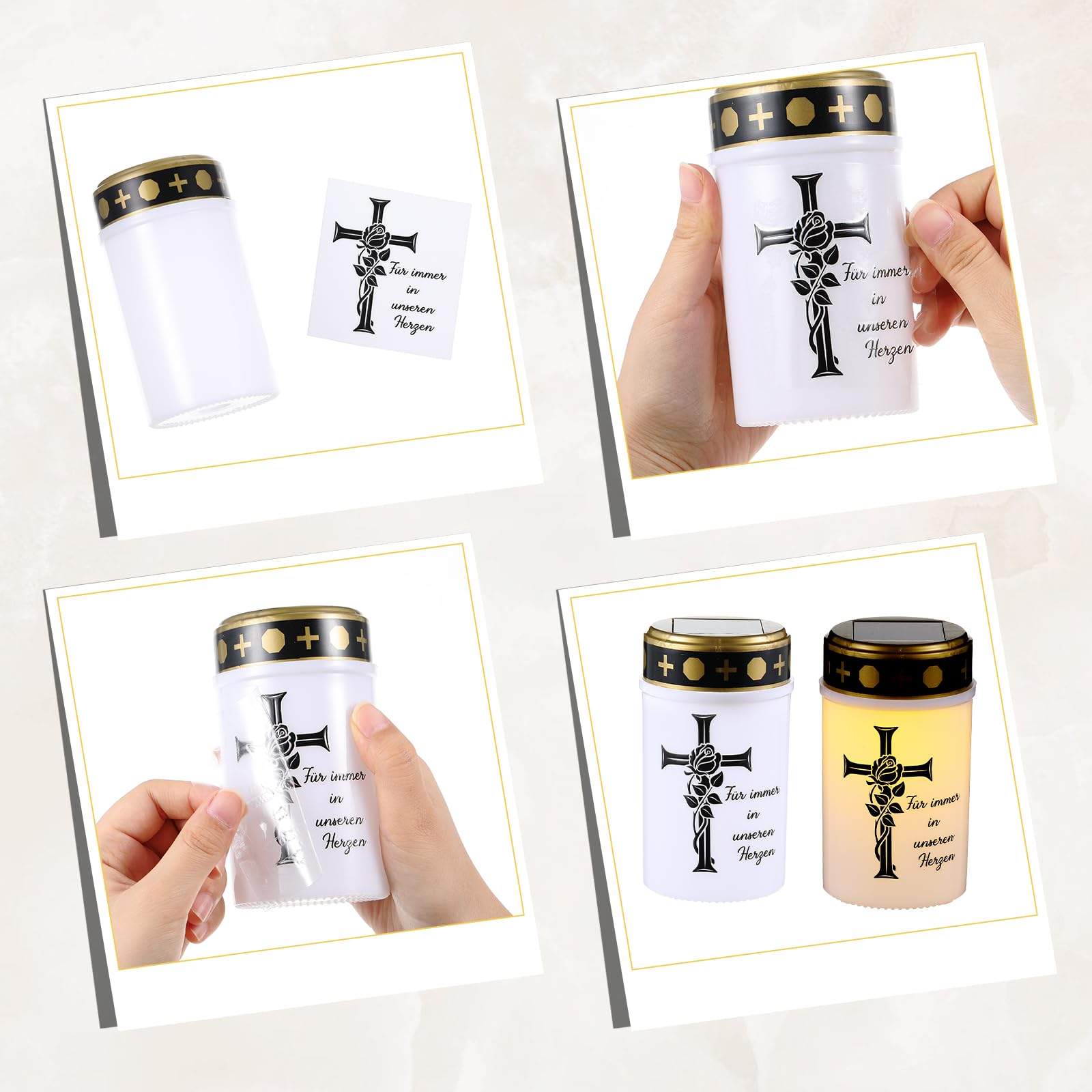 HUIKUANGEU Solar Grabkerzen 2 Stück - LED Grablicht Wasserdicht | Für Friedhof & Gedenkstätten