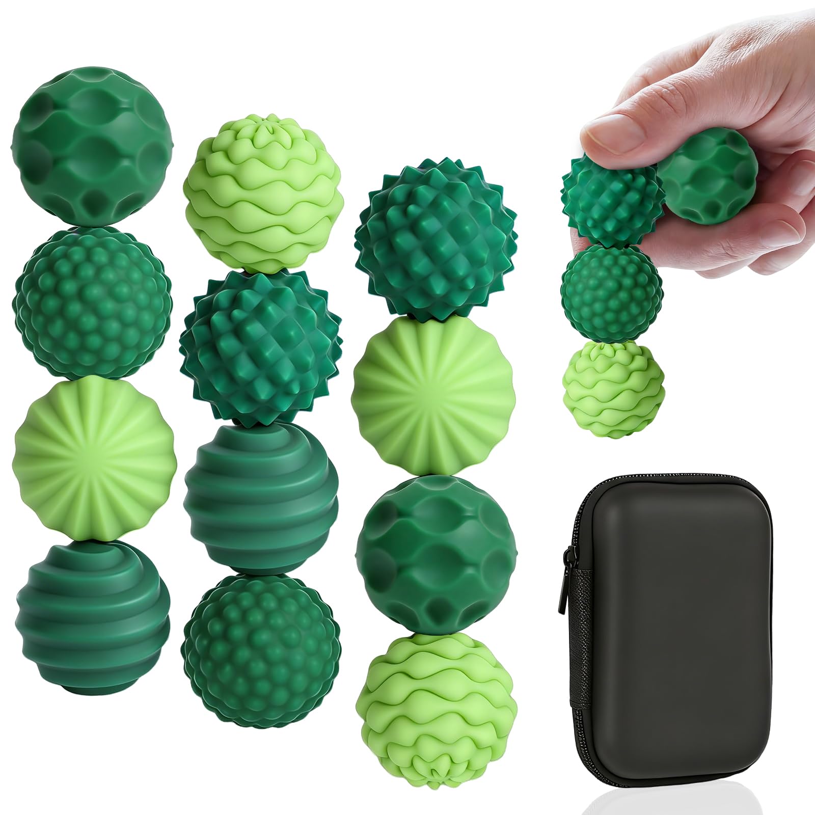 12PCS Silicone Magnetic Balls Fidget Toys for Adults & Teens, Stress Relief Sensory Toys for Autism ADHD Anxiety, Texture Tactile Sensory Fidget Balls, Gifts for Women Men Teen Kids (Green)