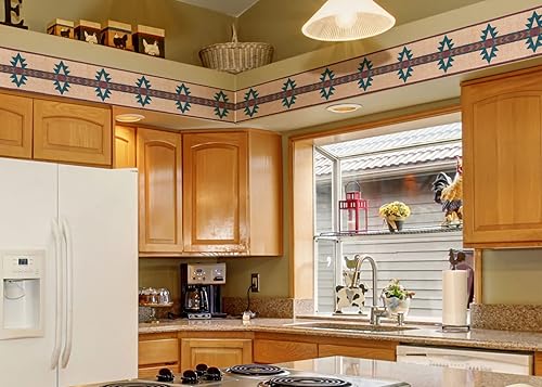 Miniatura 3 de CONCORD WALLCOVERINGS  Papel Pintado Borde País Patrón Adornos Geométricos Para Casa Rural Sala De Estar, Beige Borgoña Azul, 15 pies Por 7 in