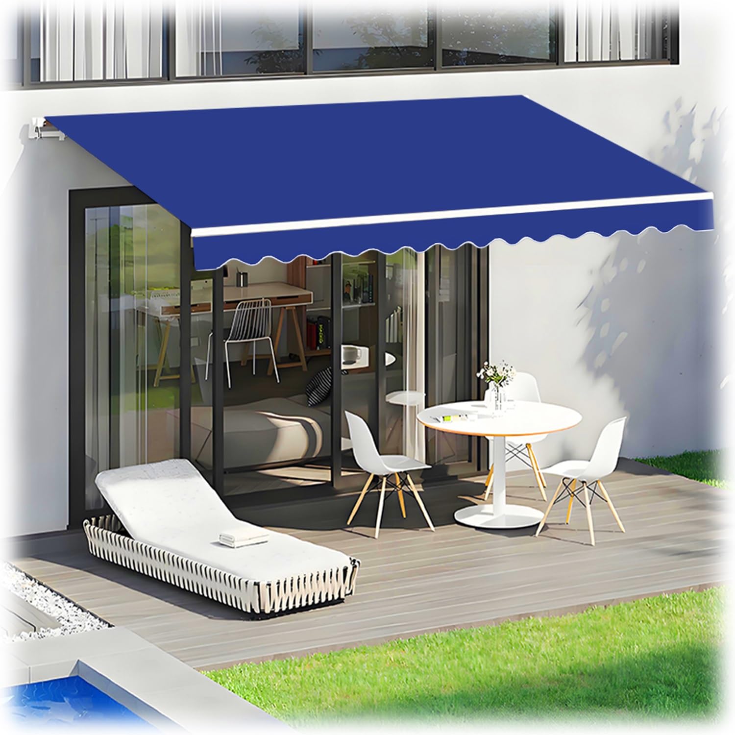 Toile de rechange pour auvent extérieur bleu foncé 5,5x2,5m pour terrasse et grand balcon