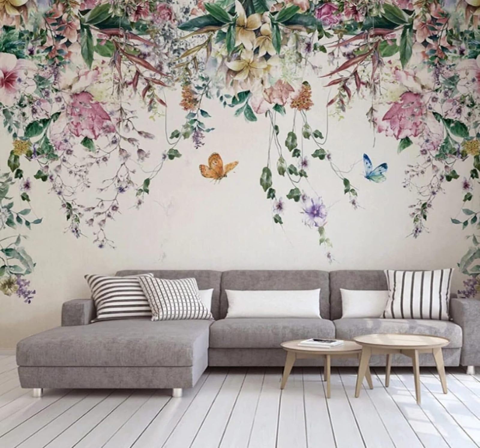 XLMING Fresh Beautiful Pastoral Floral Vines 3D Wallpaper Luxury Silk Study Dining Feature Sofa Grey Bedroom Living Room Tv Decorative Wall-400cm×280cm
