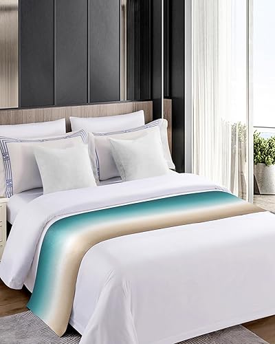 Miniatura 4 de Smile Sunflower Bed Runner Scarf Teal Green Khaki Gradient Bedding Scarf Decorative Bed Runners Cover for Home Bedroom Hotel Wedding Room Bed Scarf