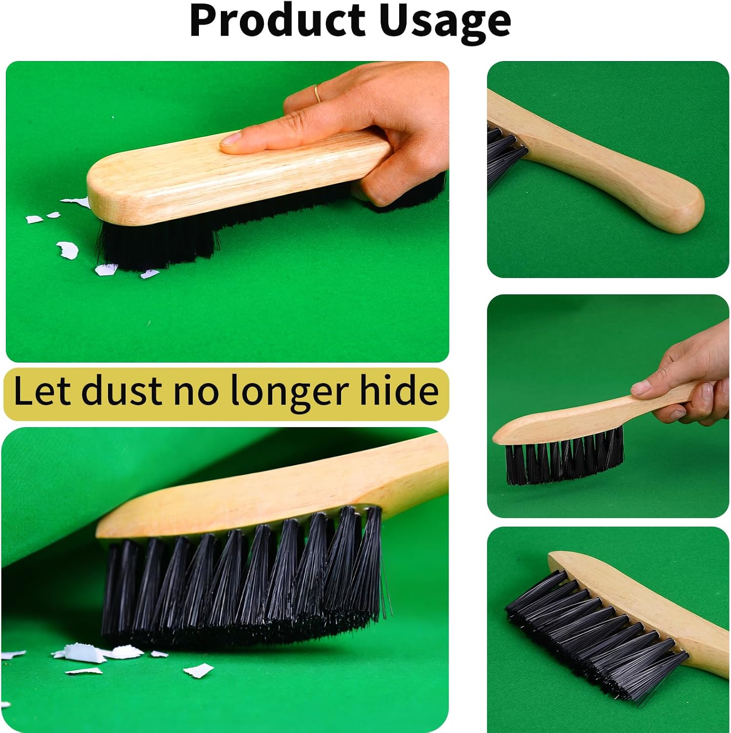 Billiard Pool Table Brush Cleaning Kit, Pool Table Brush Accessories 3 Set. | Includes 9-In Nylon Bristle Brush, Rail Brush, Sticky Lint Roller. Soft Bristles, Wood Handle, Billiards&Snooker Accessories