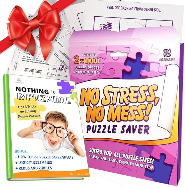 12 Puzzle Glue Sheets - No Stress, No Mess Puzzle Saver - Quick Dry in 10 Minutes Permanent Puzzle Preservation Up to 2000 - piece Work of Art (12 Sheets)