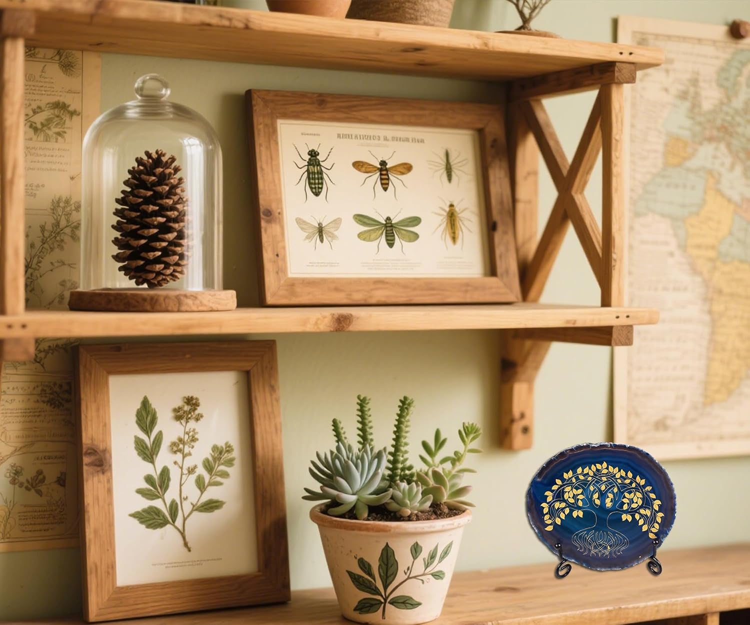 AMOYSTONE Office Crystal Decor - Laser Engraved Tree of Life on Blue Agate, 4-5" with Stand - Image 6