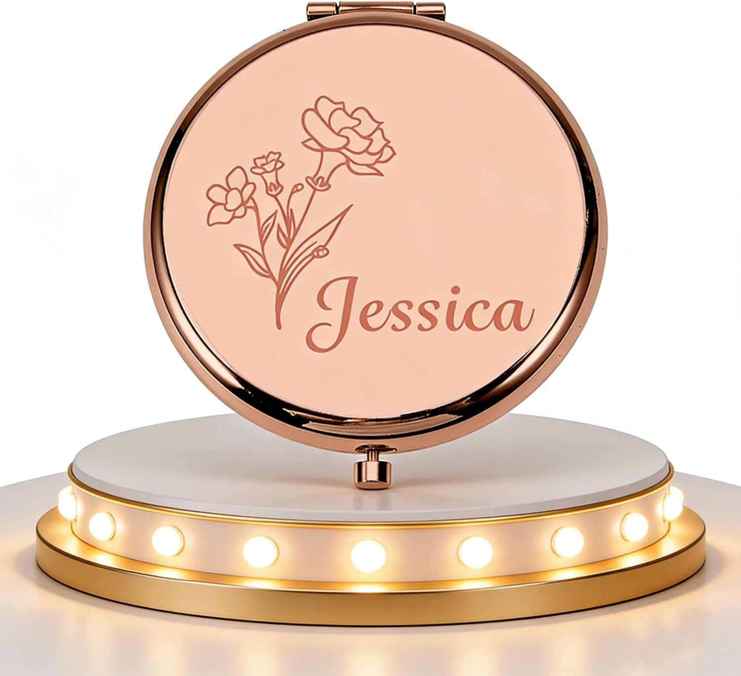 Custom Compact Mirror - Personalized Pocket Small Purse Travel Makeup Mirrors Bridal Shower Gifts for Wedding Women Bridesmaid (Birth Flower)