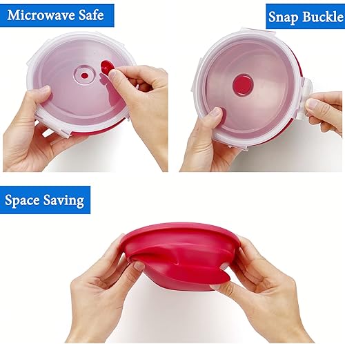 Miniatura 6 de Tazón grande de 40.6fl oz con cuchara plegable, cuenco plegable con tapa, contenedor de silicona para viajes, camping, preparación de comidas y