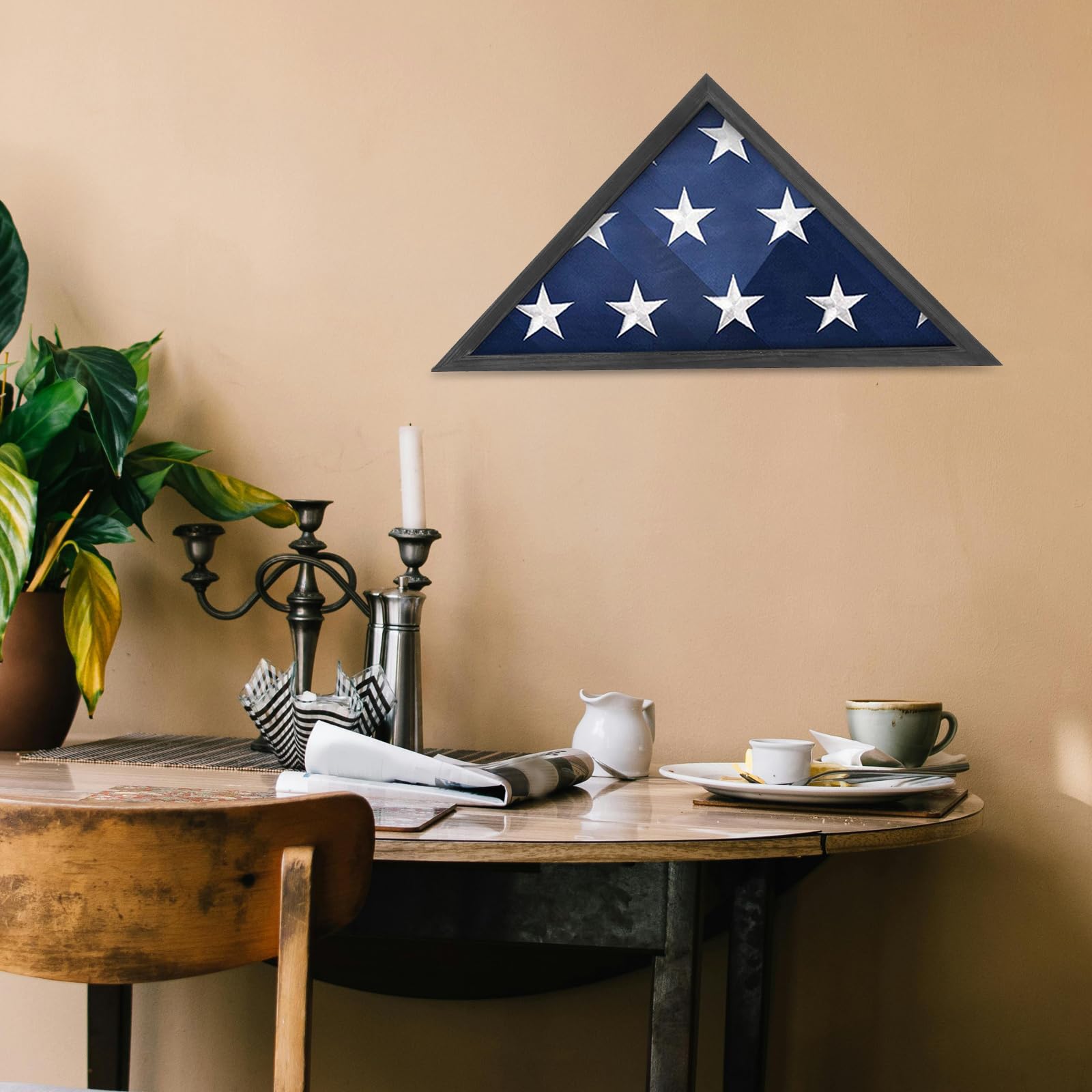 LALAFINA Flag Display Case American Triangle Flag Holder Wood Veteran Burial Flag Wall Mounted Flag Box Memorial Flag Holder Flag Case for Burial Flag, Black