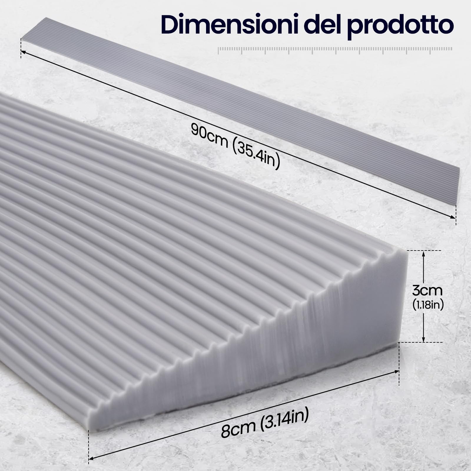 Rampa per Soglia,Rampa per Disabili 900 x 80 x (10-30) mm Rampa Moto Rampa per Sedia a Rotelle Passeggini Deambulatori o Scooter (Grigio, 90x8x3cm)