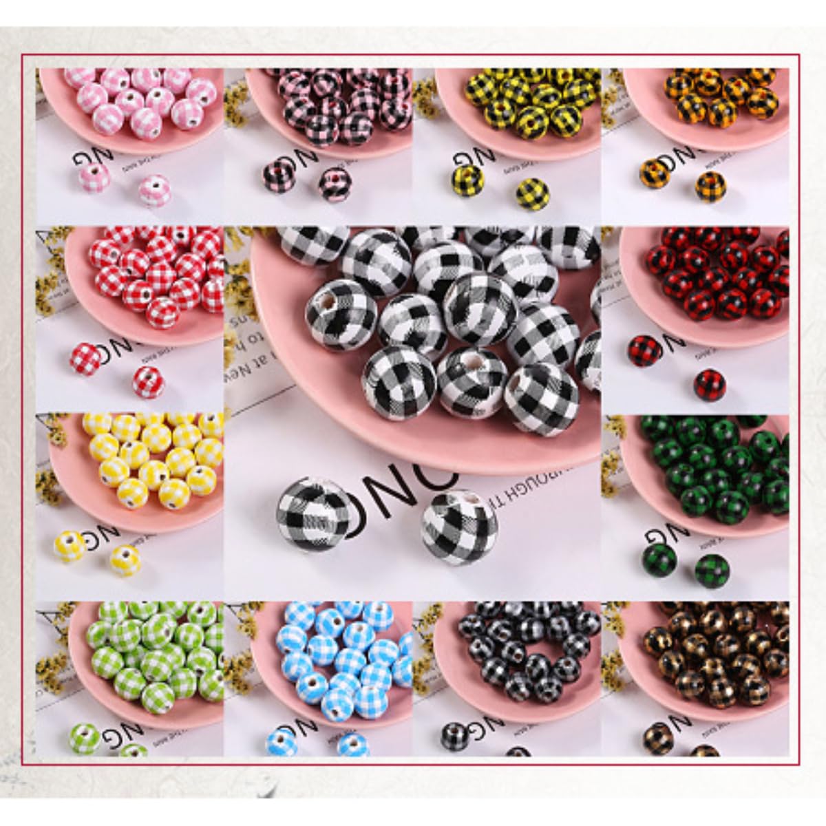 200 perline rotonde da infilare, 16 mm, perle di legno naturale, rotonde con foro rotondo, per artigianato, bracciali, collane, vestiti, acchiappasogni, bianco e nero