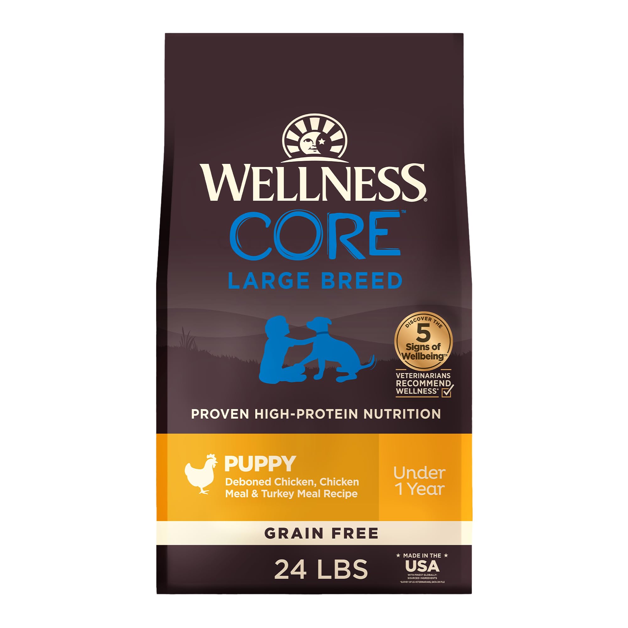 Wellness CORE Puppy Dry Dog Food, Large Breed, Grain-Free, High Protein, Natural, Chicken & Turkey Recipe (24-Pound Bag)