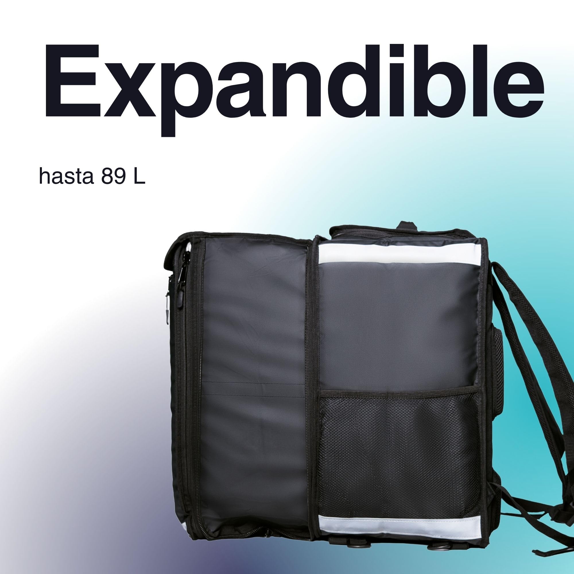 Bolsa de Reparto Isotérmica 89L • Mochila Térmica Extensible Gran Capacidad • 100% Impermeable Tarpaulin 500D • Bandas Reflectantes • Plegable y Ergonómica para Entregas, Negro