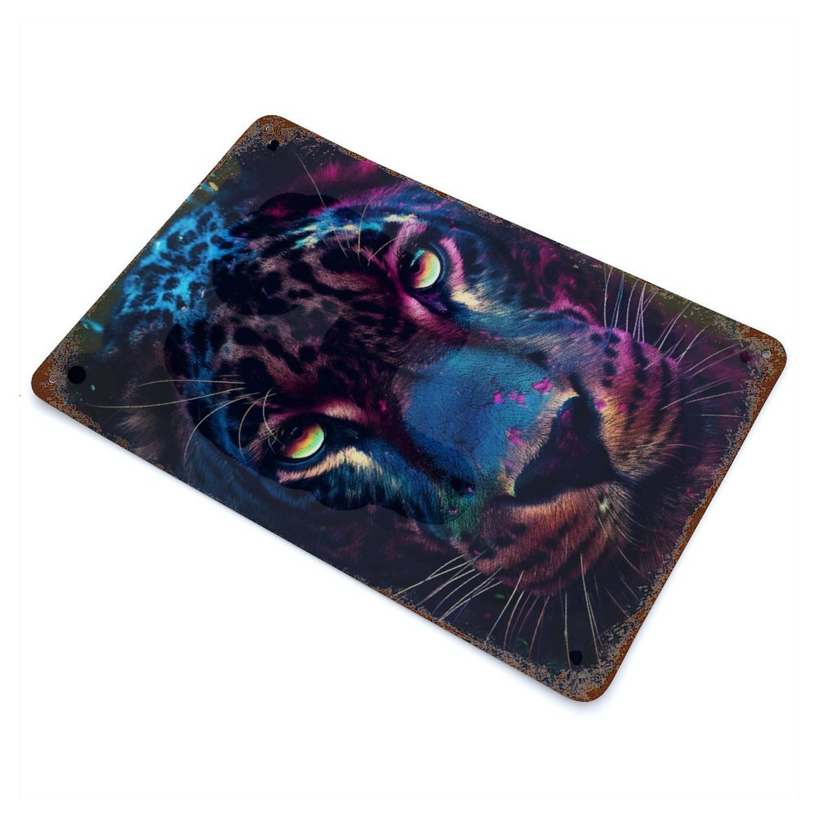 Retro Metal Sign with Black Panther Fluorescent Design 11.8"x7.9", for Bistro, Counter And Cafe Decor, Shabby Chic Decor