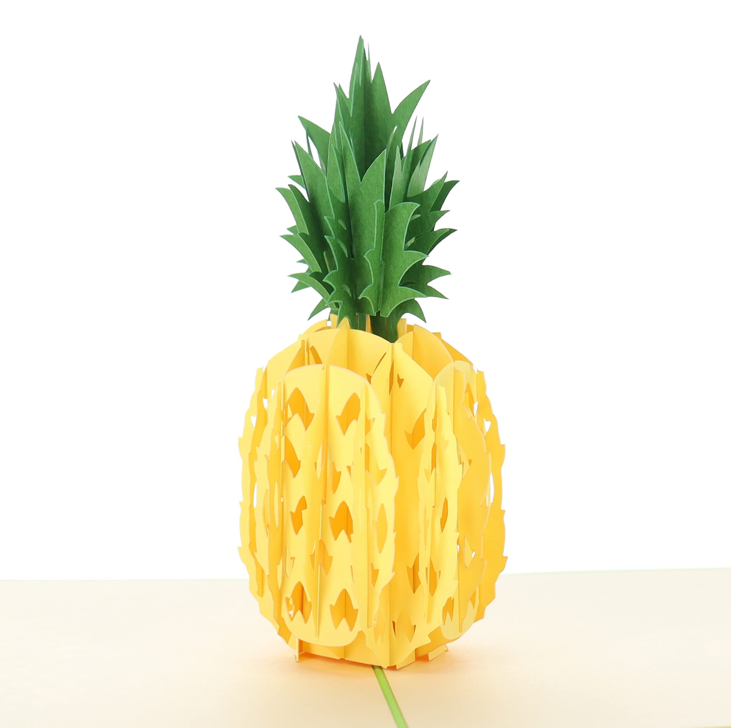 iGifts And Cards Tarjeta de felicitación 3D con diseño de piña hawaiana, color amarillo, dulce, tropical, verde, salud, Hawaii, medio pliegue, consigue bien, solo porque, amor, días especiales,