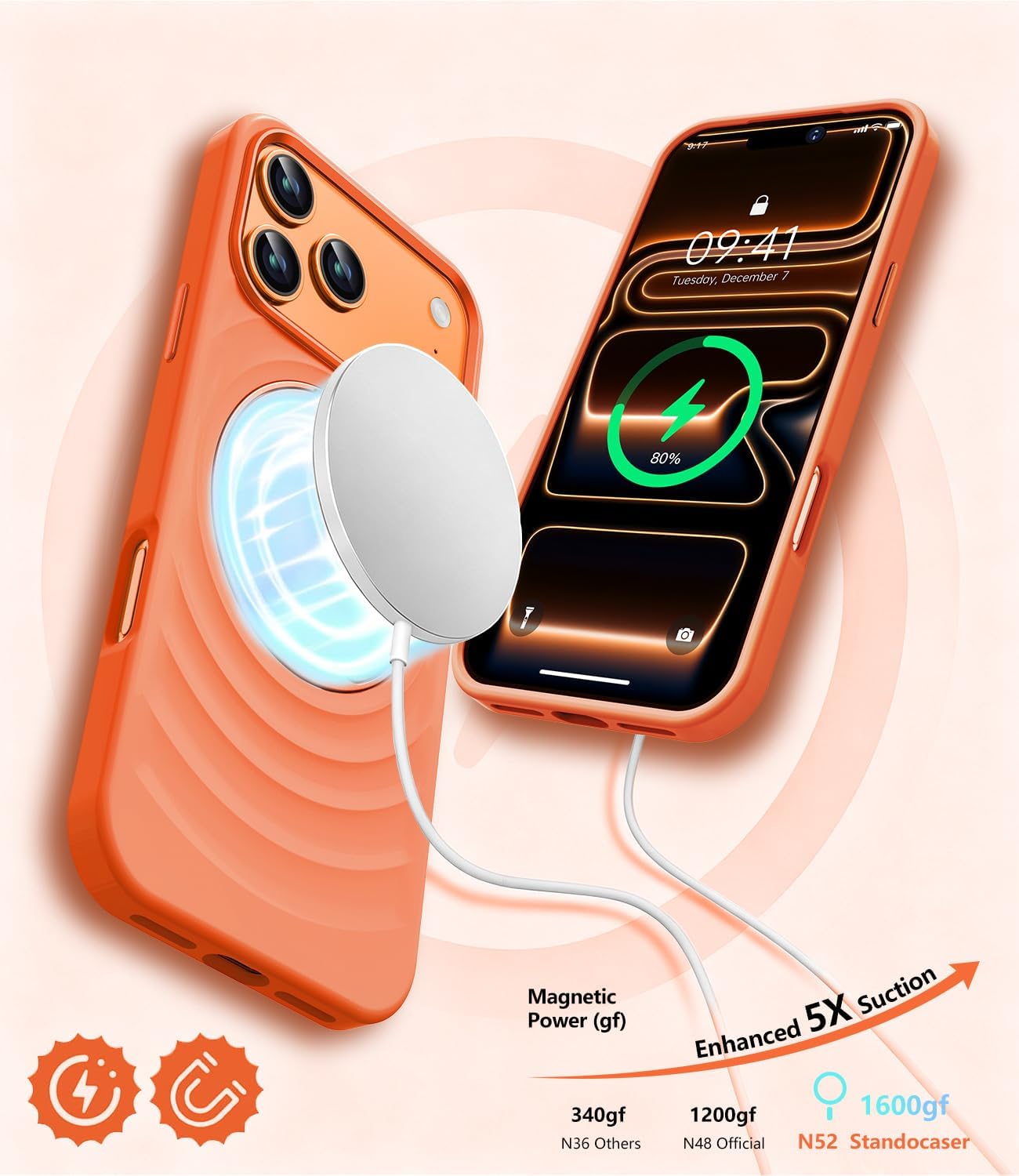 Magnetic Stand for iPhone 17 Pro Case, Cute Ripple Wave, Cosmic Orange image 4