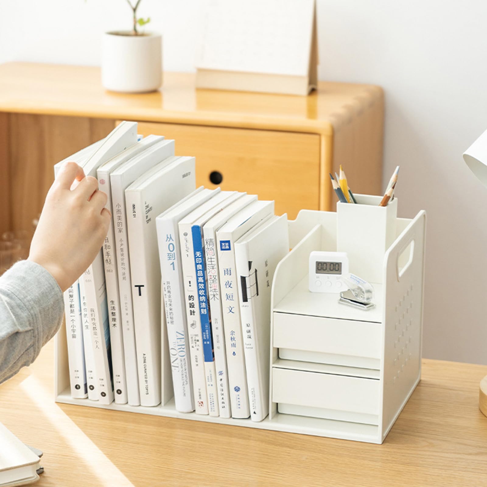 Multifunktionaler Aufbewahrungshalter, Stifthalter, Schublade, Schreibtisch Organizer, Buchstopper, Bleistift Buchstützen für Studenten, Multifunktionale Aufbewahrung, Buchstopper, Stift Schublade,